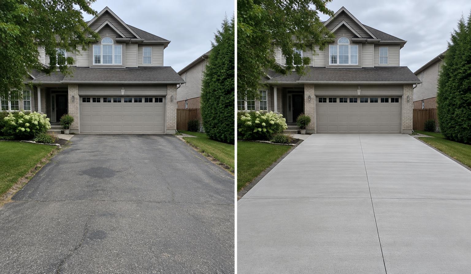 Before and after driveway replacement