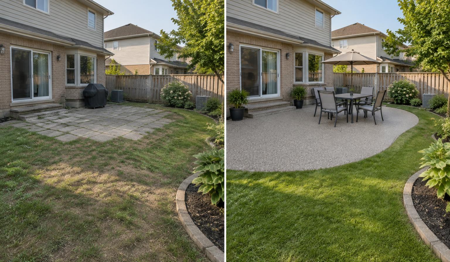 Before and after backyard patio