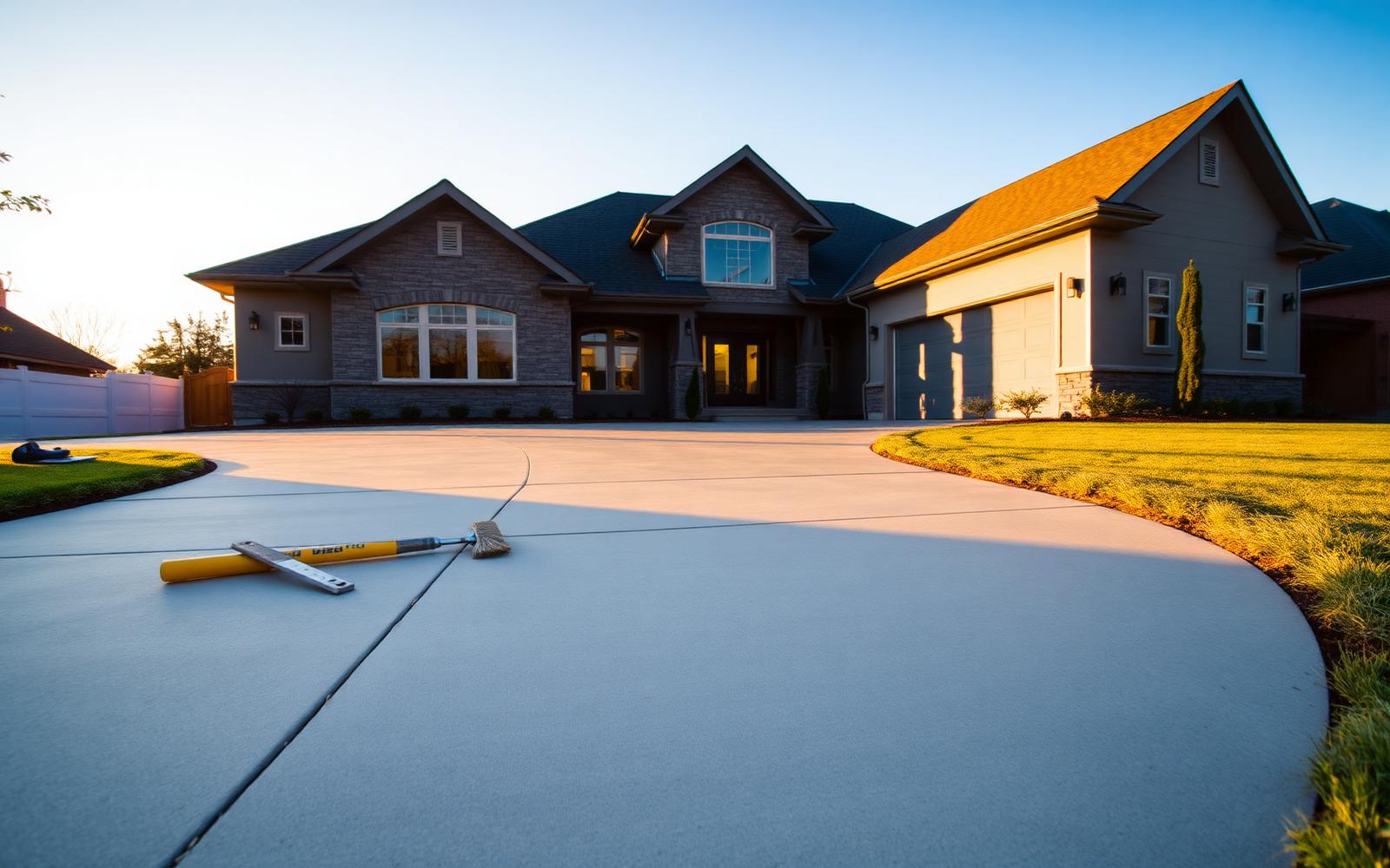 Freshly poured concrete driveway at a Waterloo home